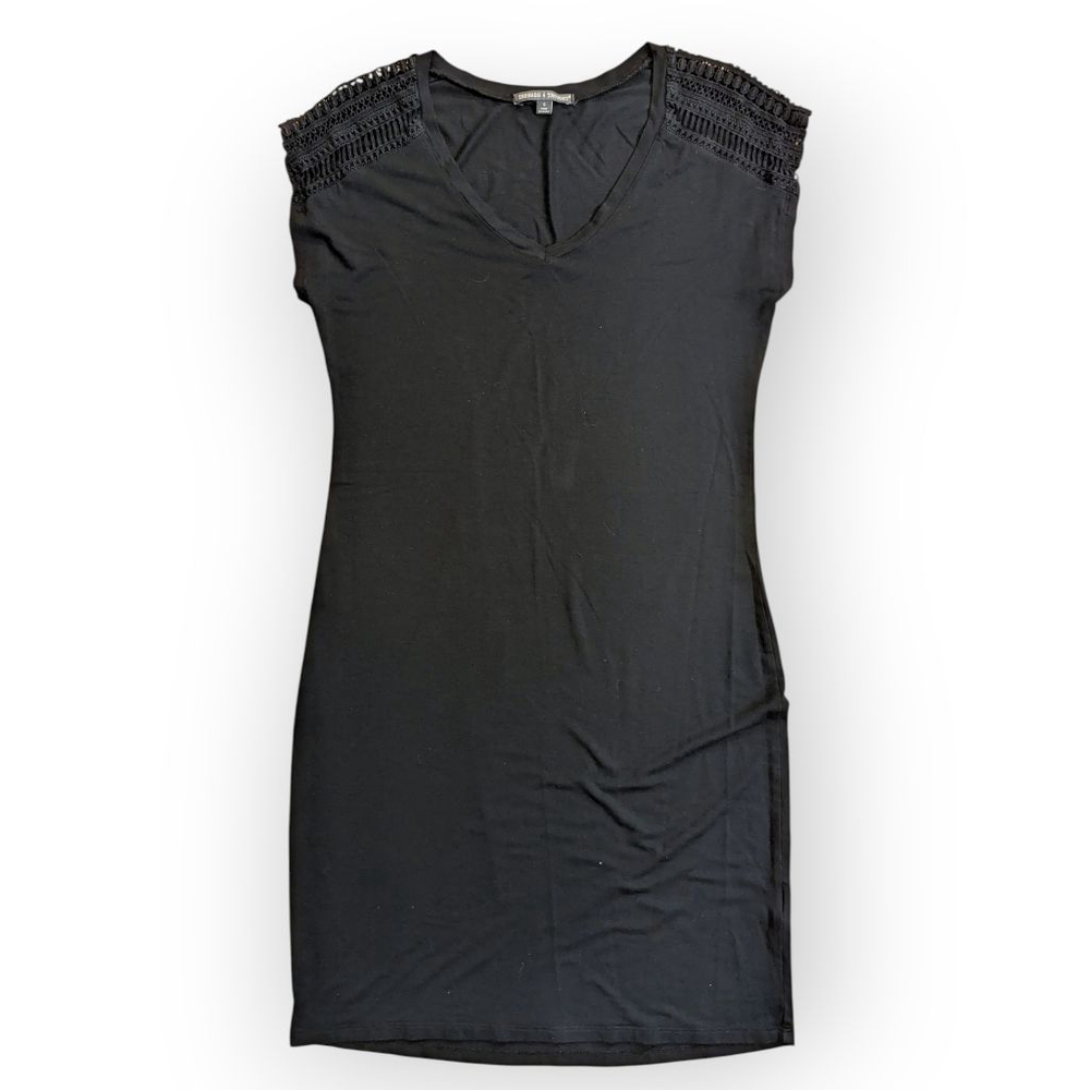 Threads 4 Thought Black V Neck Crochet T Shirt Dress Small